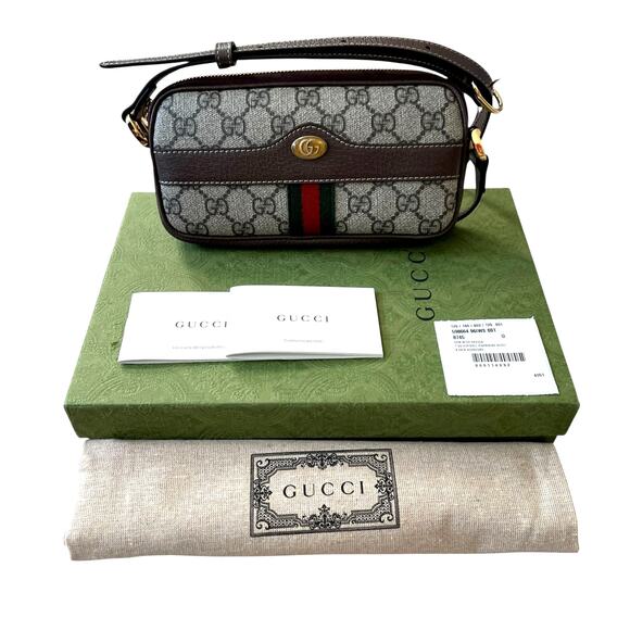 Gucci GG Supreme Ophidia Mini Crossbody Bag Beige/Ebony Coated Canvas NEW - Picture 14 of 14